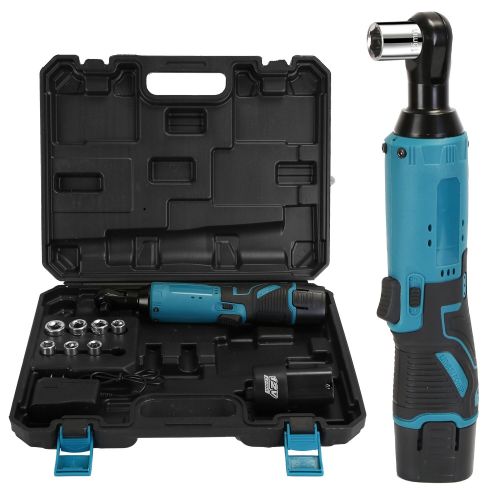 3/8' Cordless Electric Ratchet Wrench Set Right Angle Wrench with 2Pcs 1200mAh Batteries and Charger 7 Sockets 400RPM 3/8' Cordless Electric Ratchet Wrench Set Right Angle Wrench with 2Pcs 1200mAh Batteries and Charger 7 Sockets 400RPM